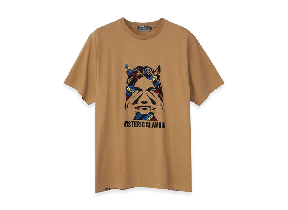 HYSTERIC GLAMOUR See No Evil Embroidered T-Shirt "Beige"