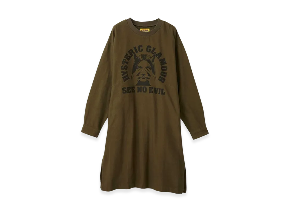 HYSTERIC GLAMOUR See No Evil Pullover Dress "Khaki"