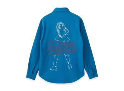 HYSTERIC GLAMOUR Vixen Girl Embroidered Work Shirt "Blue"