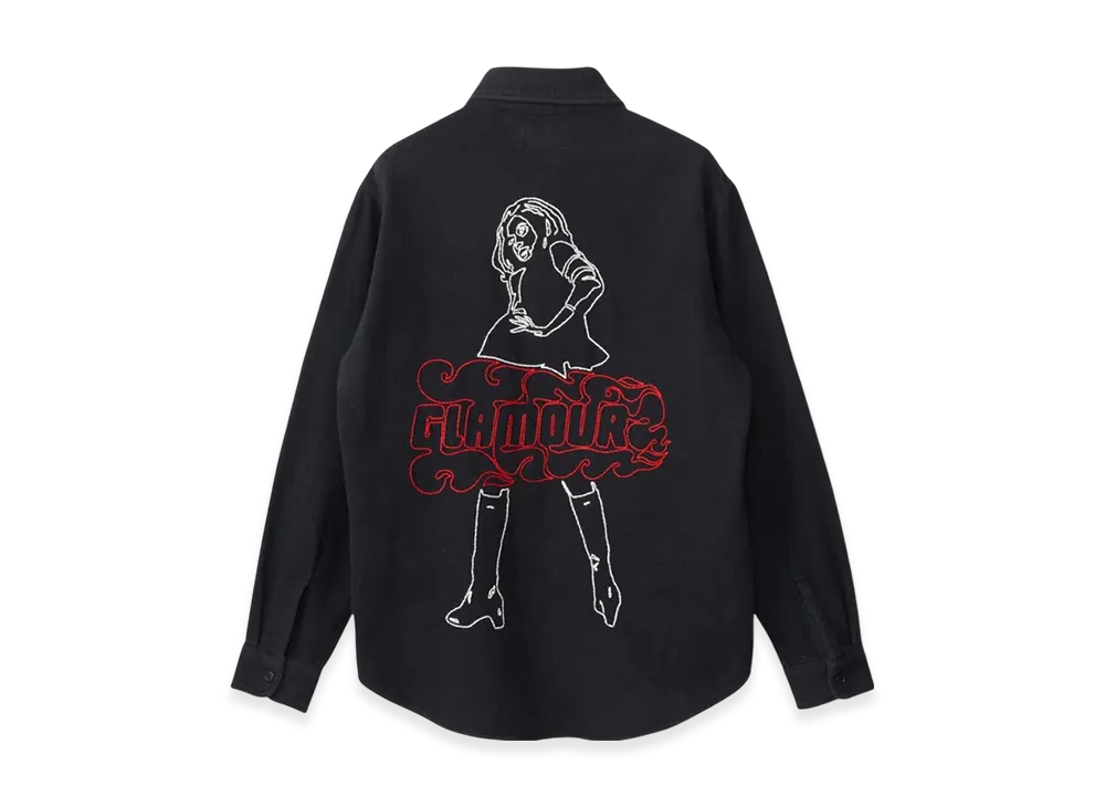 HYSTERIC GLAMOUR Vixen Girl Embroidered Work Shirt "Black"