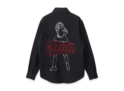 HYSTERIC GLAMOUR Vixen Girl Embroidered Work Shirt "Black"