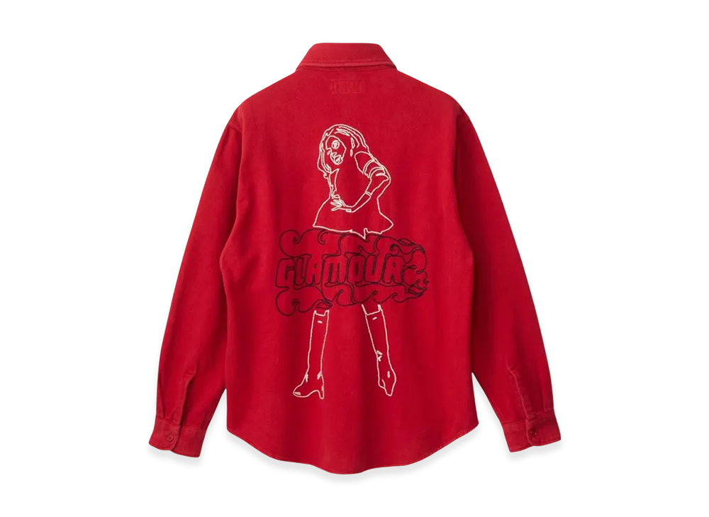 HYSTERIC GLAMOUR Vixen Girl Embroidered Work Shirt "Red"