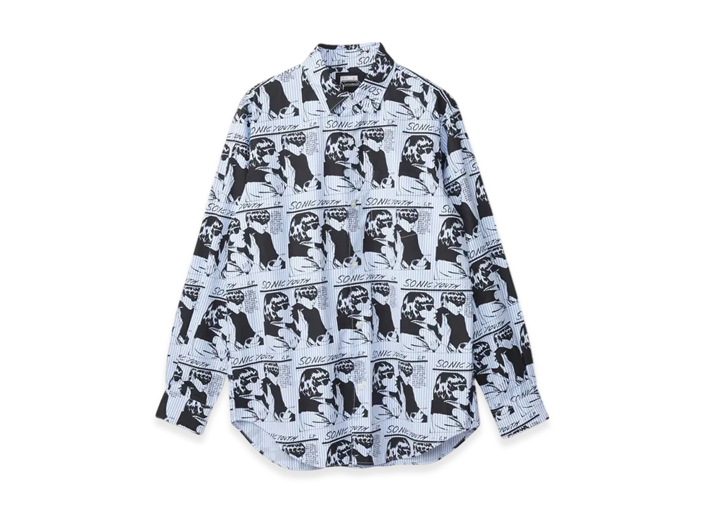 HYSTERIC GLAMOUR Sonic Youth Goo Scratch Pattern Regular Collar Shirt "Blue"