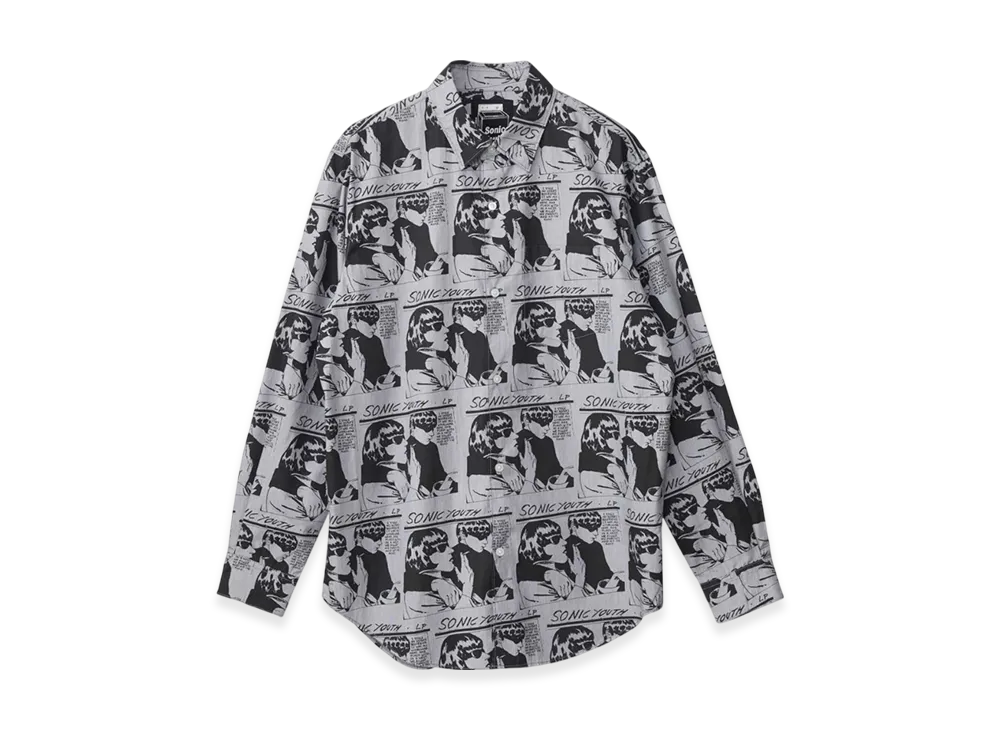 HYSTERIC GLAMOUR Sonic Youth Goo Scratch Pattern Regular Collar Shirt "Gray"