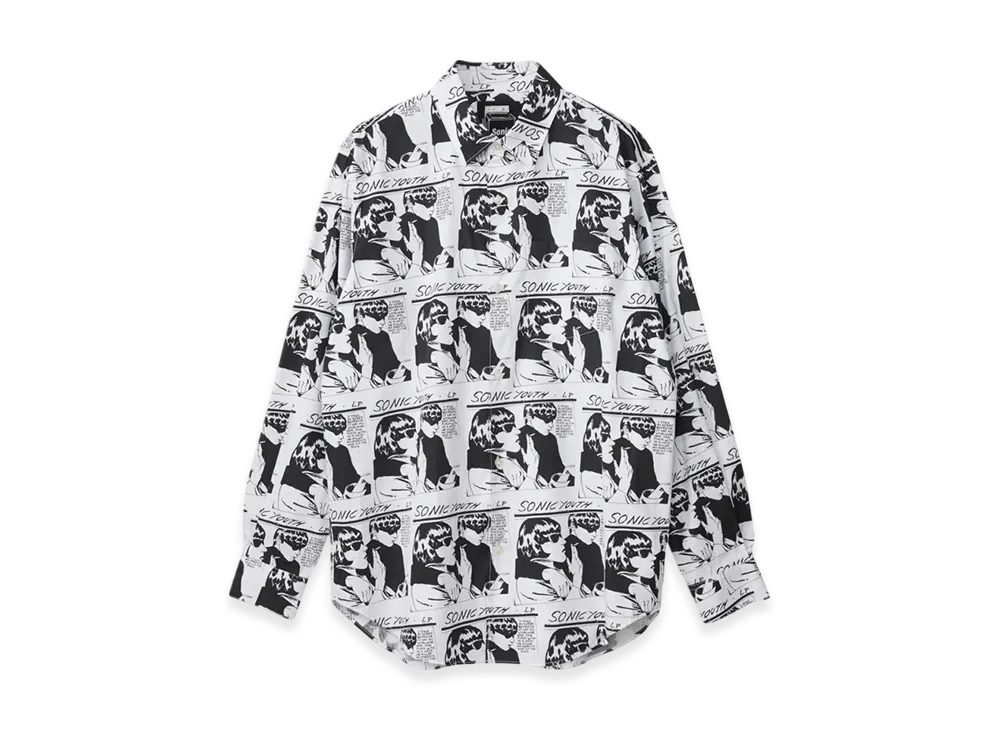 HYSTERIC GLAMOUR Sonic Youth Goo Scratch Pattern Regular Collar Shirt "White"