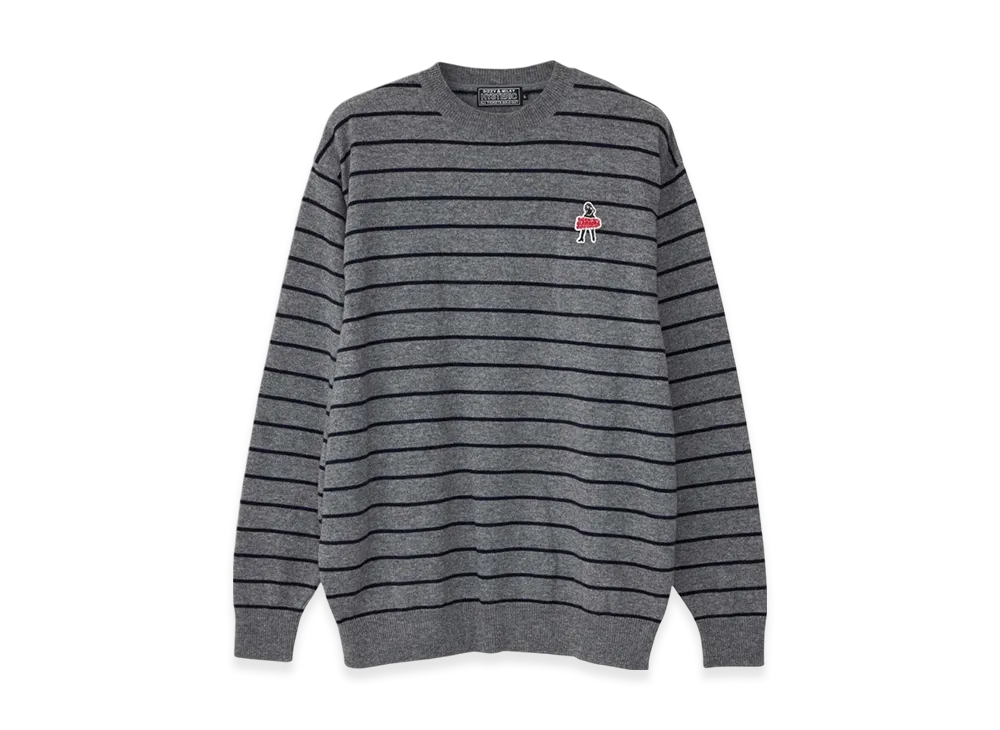 HYSTERIC GLAMOUR Vixen Girl Patch Striped Sweater "Top Gray"