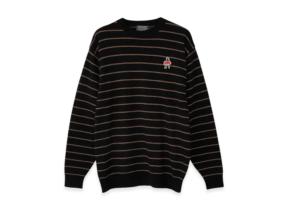 HYSTERIC GLAMOUR Vixen Girl Patch Striped Sweater "Black"