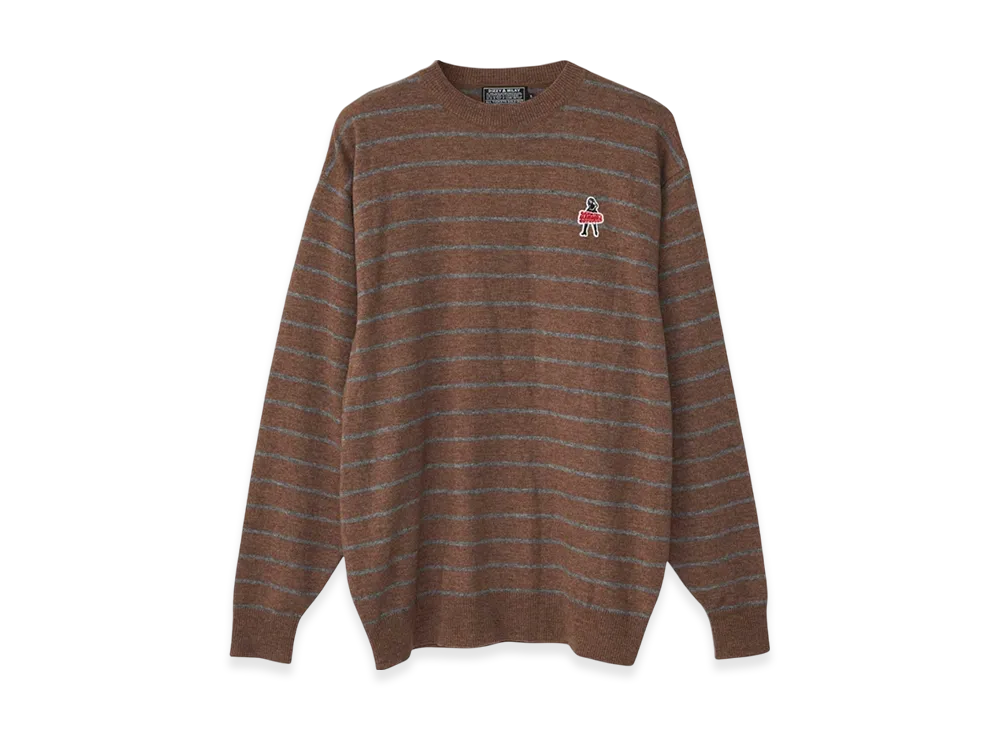 HYSTERIC GLAMOUR Vixen Girl Patch Striped Sweater "Brown"