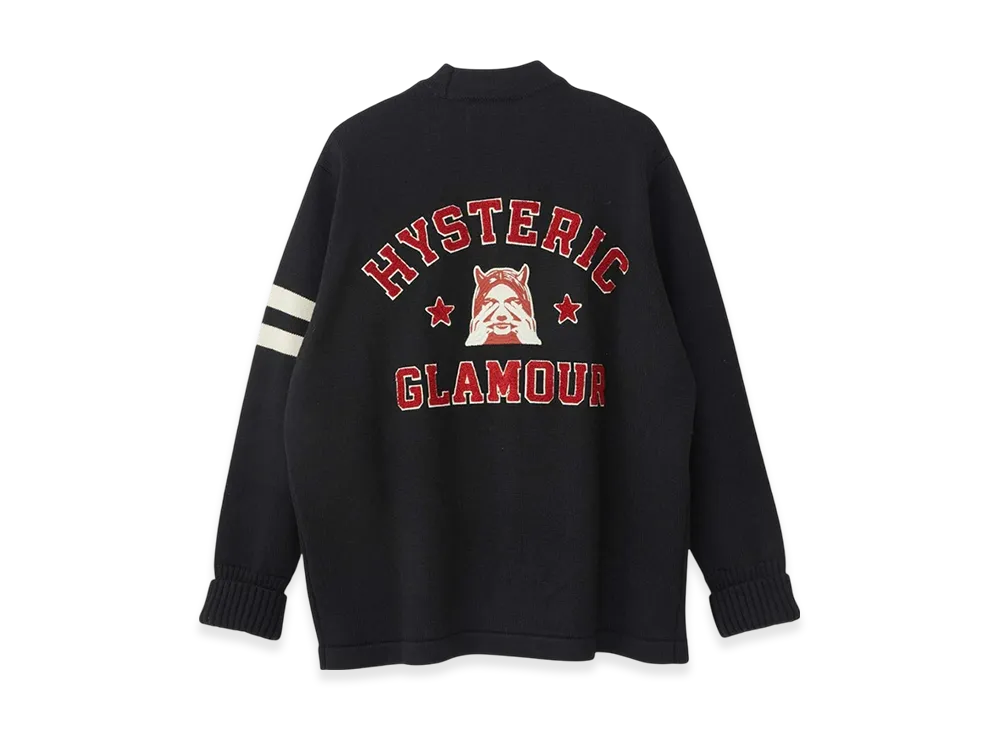 HYSTERIC GLAMOUR See No Evil Embroidered Lettered Cardigan "Black"