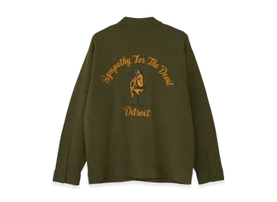 HYSTERIC GLAMOUR Devil's Lounge Embroidered Polo Collar Cardigan "Green"