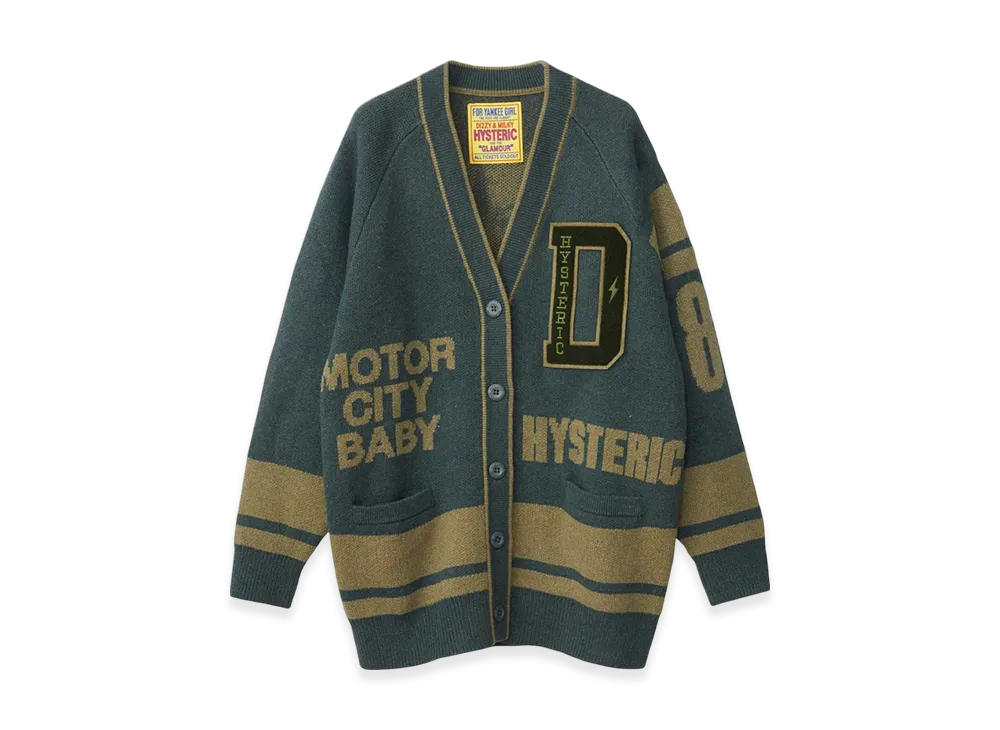 HYSTERIC GLAMOUR Motor City Baby Patch Jacquard Cardigan "Green"