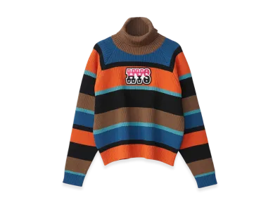 HYSTERIC GLAMOUR Campaign Logo Patch Striped Sweater "Brown"