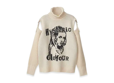 HYSTERIC GLAMOUR Quiet Punk Jacquard Turtle Neck Pullover "Beige"
