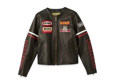 HYSTERIC GLAMOUR Lamb Leather No Collar Racing Jacket "Black"