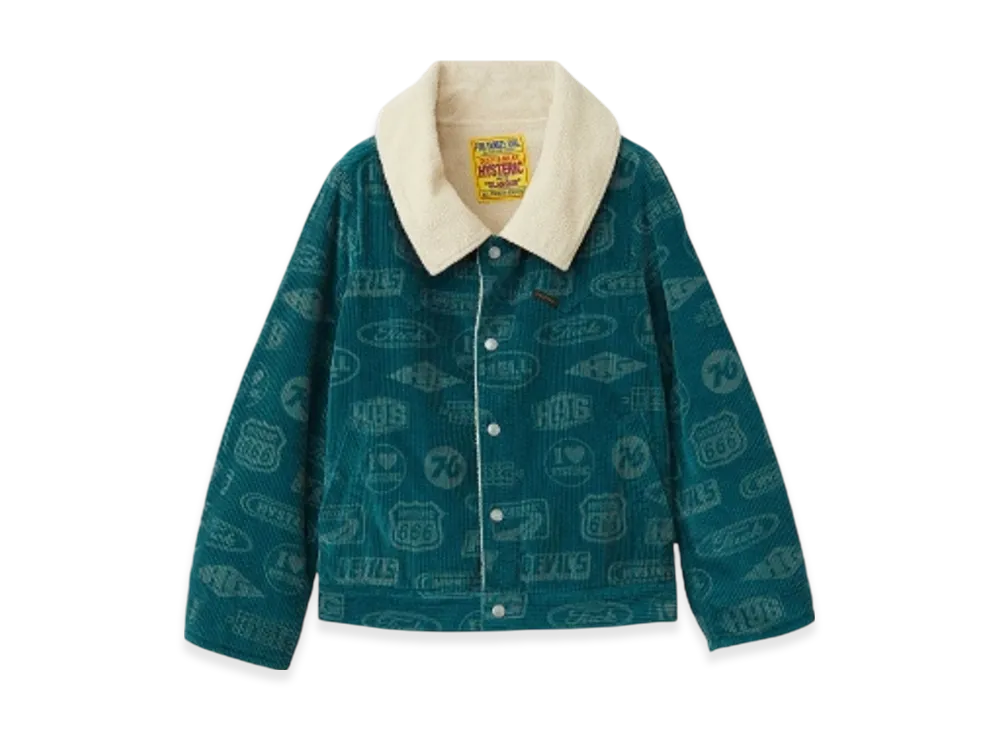 HYSTERIC GLAMOUR Motor City Fever Pattern Fleece Lined Jacket "Blue"