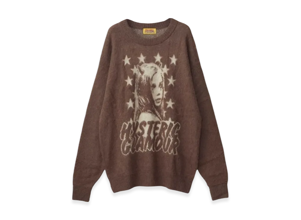 HYSTERIC GLAMOUR Devil Girl Jacquard Sweater "Brown"