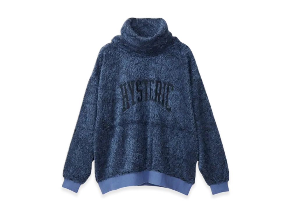 HYSTERIC GLAMOUR Varsity Logo Embroidered Off-Turtleneck Pullover "Blue"
