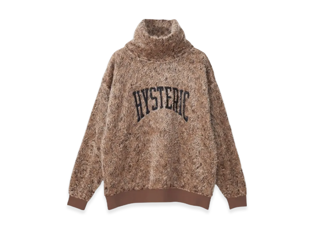 HYSTERIC GLAMOUR Varsity Logo Embroidered Off-Turtleneck Pullover "Beige"