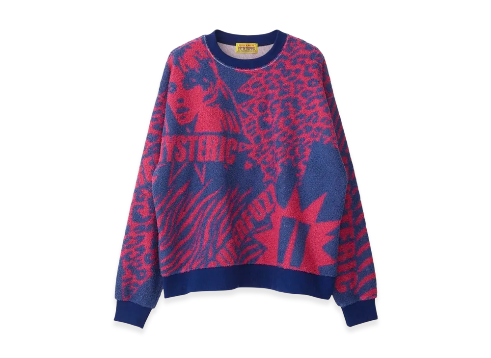 HYSTERIC GLAMOUR New Wave Jacquard Oversized Sweatshirt "Navy"