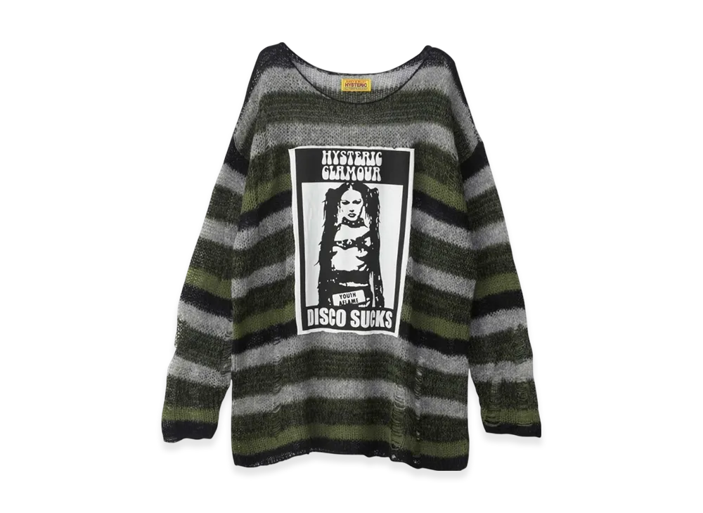 HYSTERIC GLAMOUR Disco Sucks Crash Oversized Sweater "Green"