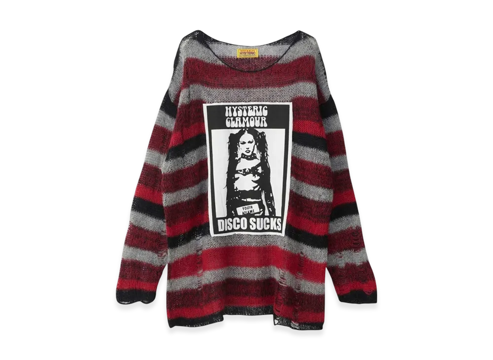 HYSTERIC GLAMOUR Disco Sucks Crash Oversized Sweater "Red"