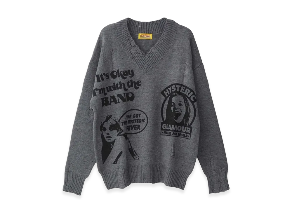 HYSTERIC GLAMOUR Hysteric Fever Crash Oversized Sweater "Top Gray"