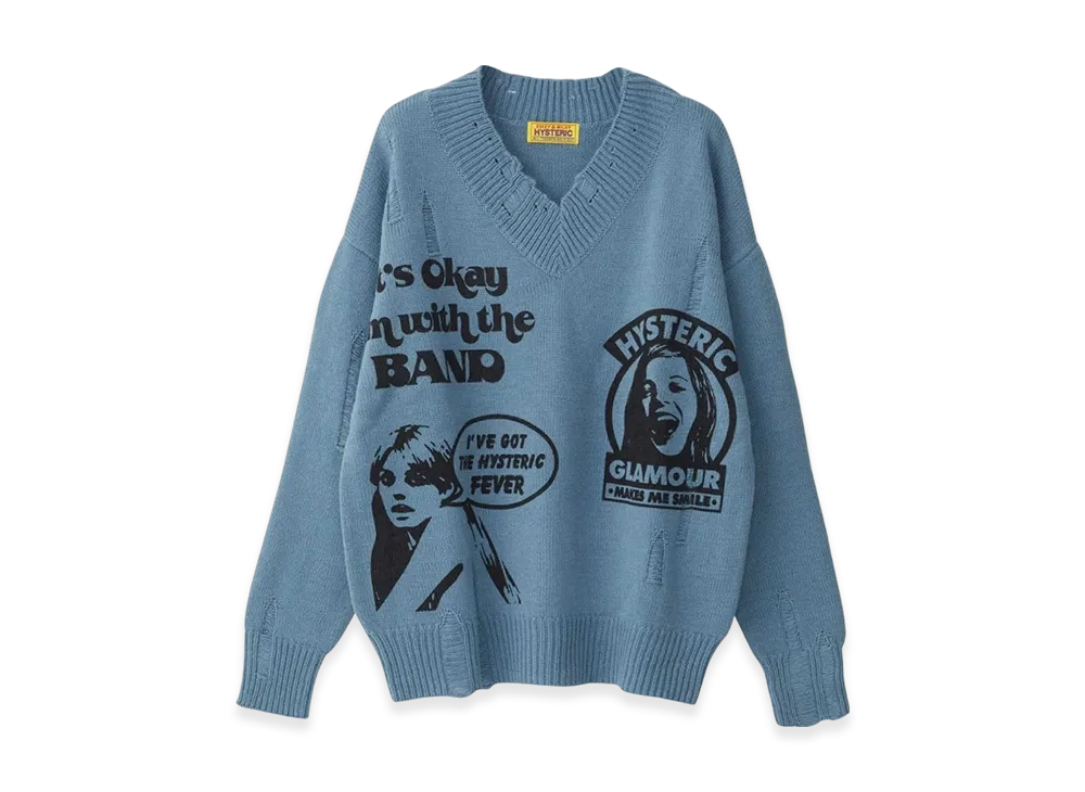 HYSTERIC GLAMOUR Hysteric Fever Crash Oversized Sweater "Blue"