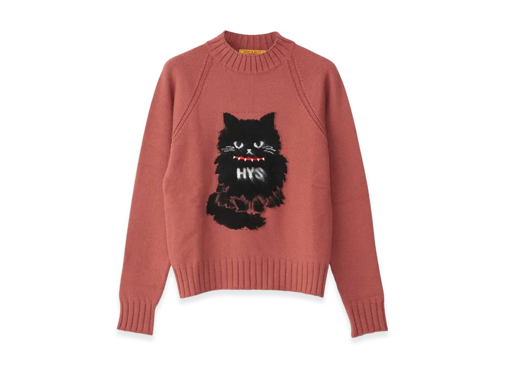 HYSTERIC GLAMOUR Black Cat Jacquard Sweater "Pink"