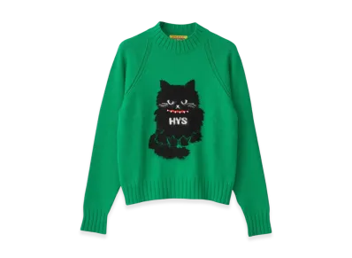 HYSTERIC GLAMOUR Black Cat Jacquard Sweater "Green"