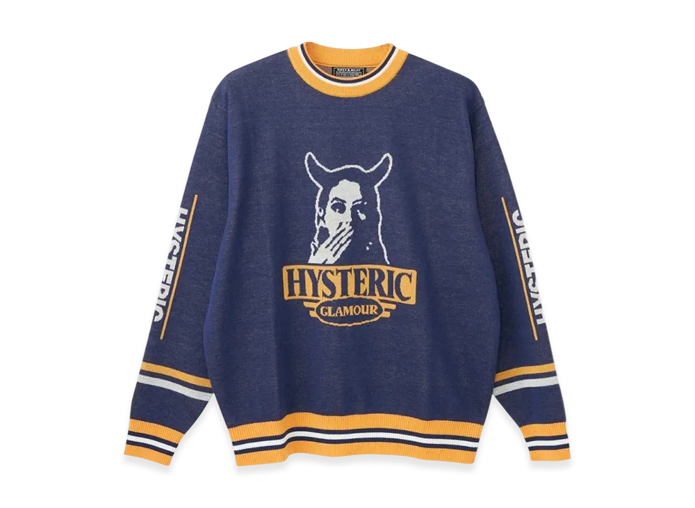 HYSTERIC GLAMOUR Speak No Evil Jacquard Sweater "Navy"