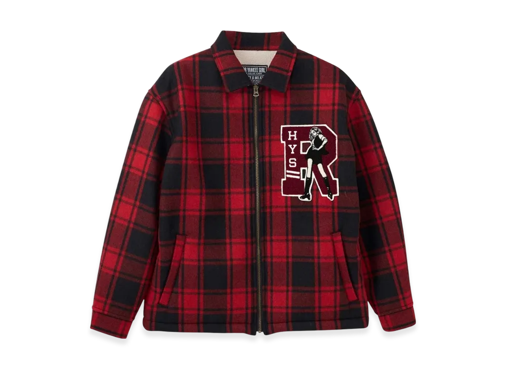 HYSTERIC GLAMOUR HYS Rock Emblem Lining Boa Jacket "Red/Multicolor"