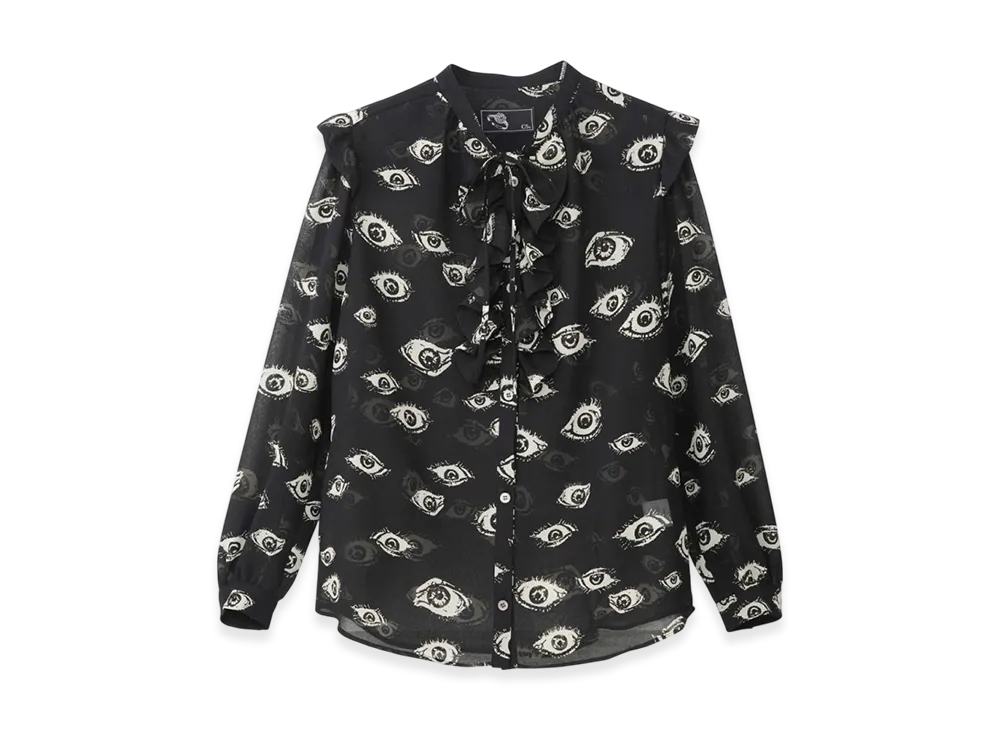 HYSTERIC GLAMOUR Eyes Pattern Bowtie Blouse "Black/Multicolor"