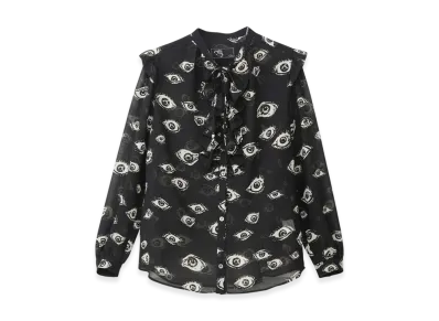 HYSTERIC GLAMOUR Eyes Pattern Bowtie Blouse "Black/Multicolor"