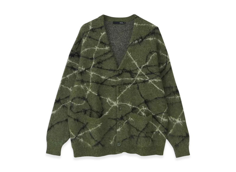 HYSTERIC GLAMOUR Barbed Wire Pattern Jacquard Cardigan "Khaki System"