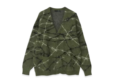 HYSTERIC GLAMOUR Barbed Wire Pattern Jacquard Cardigan "Khaki System"