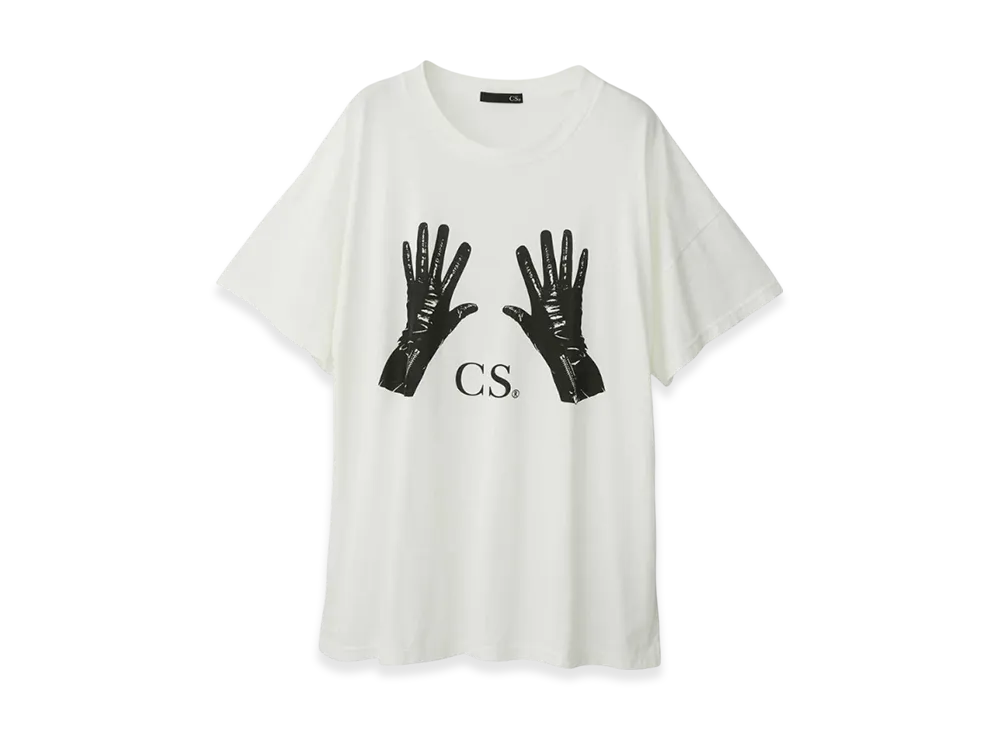 HYSTERIC GLAMOUR Black Leather Gloves Oversized T-Shirt "White"