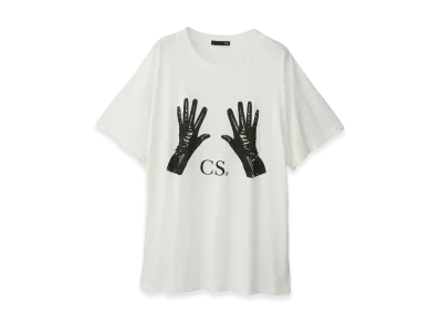 HYSTERIC GLAMOUR Black Leather Gloves Oversized T-Shirt "White"