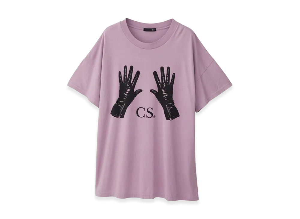 HYSTERIC GLAMOUR Black Leather Gloves Oversized T-Shirt "Purple"