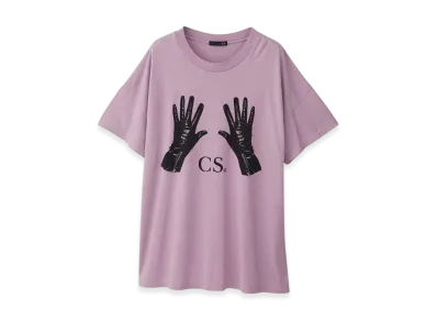 HYSTERIC GLAMOUR Black Leather Gloves Oversized T-Shirt "Purple"