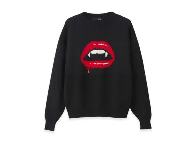 HYSTERIC GLAMOUR Fangs Lip Jacquard Sweater "Black"