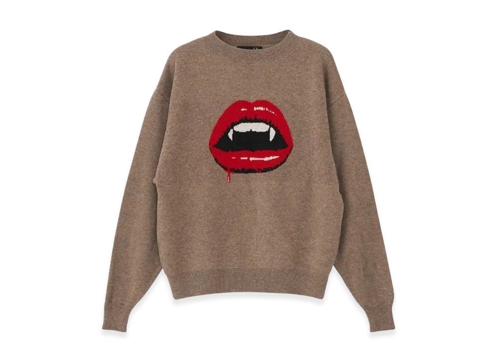 HYSTERIC GLAMOUR Fangs Lip Jacquard Sweater "Beige"