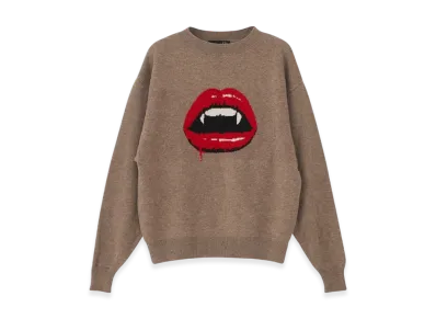 HYSTERIC GLAMOUR Fangs Lip Jacquard Sweater "Beige"