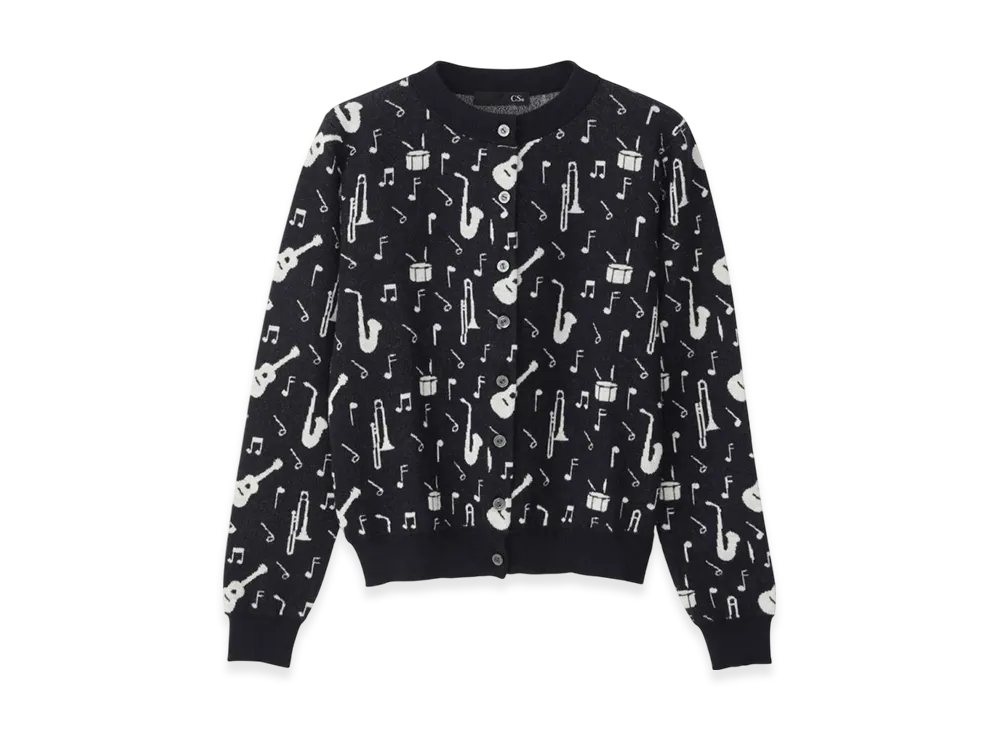 HYSTERIC GLAMOUR Sound Vibration Pattern Jacquard Cardigan "Black/Multicolor"