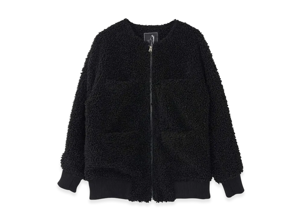 HYSTERIC GLAMOUR Cat Patch Collarless Boa Blouson "Black"