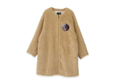 HYSTERIC GLAMOUR Black Cat Batch Eco Fur No Collar Coat "Beige"