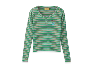 HYSTERIC GLAMOUR HYS Mouse Embroidery Henley Neck T-Shirt "Green"