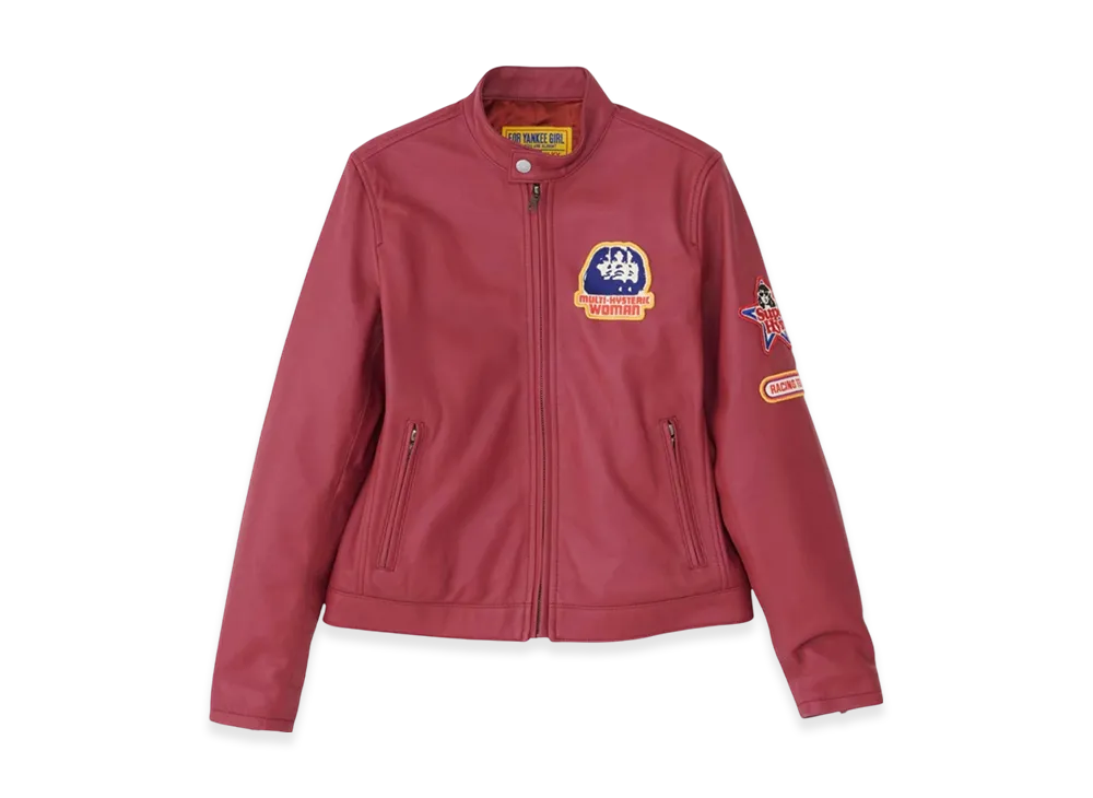 HYSTERIC GLAMOUR Cafe Racer Patch Lamb Leather Single Rider Jacket "Red"