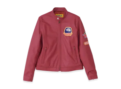 HYSTERIC GLAMOUR Cafe Racer Patch Lamb Leather Single Rider Jacket "Red"