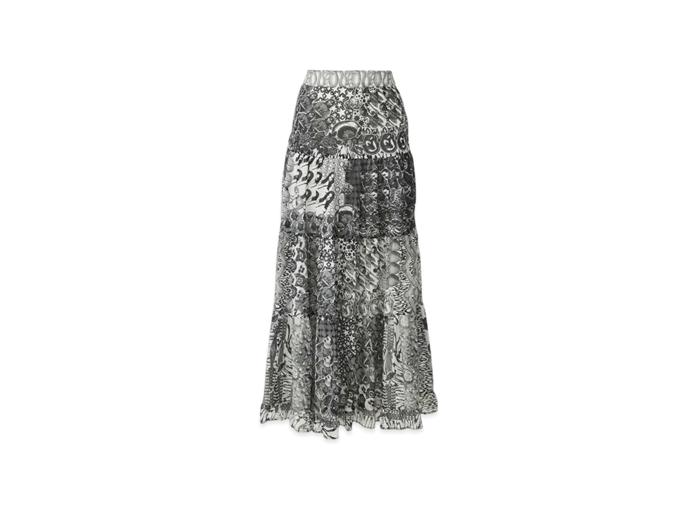 HYSTERIC GLAMOUR HYS Mandara Pattern Tiered Long Skirt "White/Black"