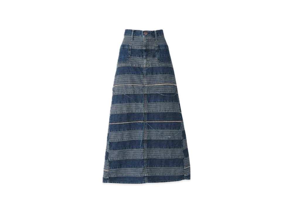 HYSTERIC GLAMOUR Scratched Long Denim Skirt "Light Indigo Blue"